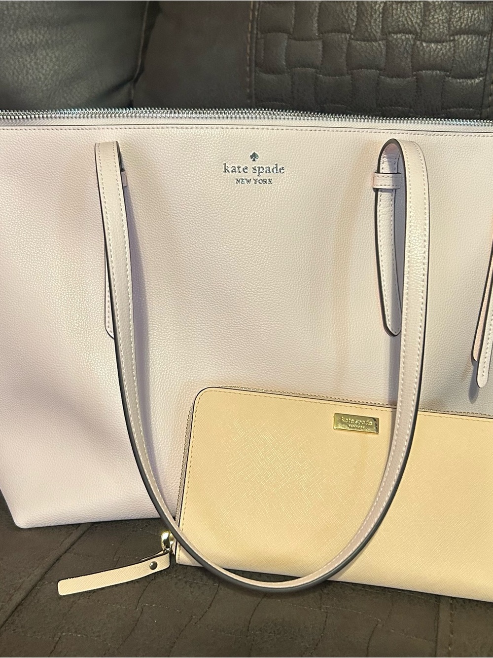 kate spade shimmer pink tote with a blush pink wallet